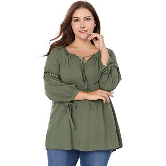 Women's Plus Size Fall Fashion Long Sleeves Tie Neck Blouse
