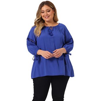 Women's Plus Size Fall Fashion Long Sleeves Tie Neck Blouse