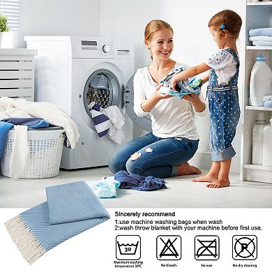 Farmhouse Decorative Acrylic Herringbone Blanket Throw with Fringe Chair 51"x67"