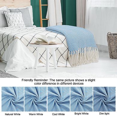 Farmhouse Decorative Acrylic Herringbone Blanket Throw with Fringe Chair 51"x67"