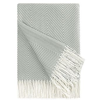 Farmhouse Decorative Acrylic Herringbone Blanket Throw with Fringe Chair 51"x67"