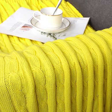 Cotton Blanket Decorative Cable Knitted Throw Soft Knit Blankets Throw 47"x78"