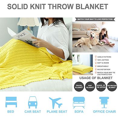 Cotton Blanket Decorative Cable Knitted Throw Soft Knit Blankets Throw 47"x78"