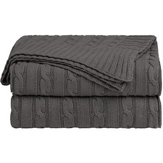 Cotton Blanket Decorative Cable Knitted Throw Soft Knit Blankets Throw 47"x78"