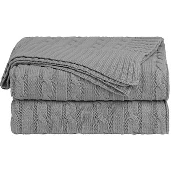 Cotton Blanket Decorative Cable Knitted Throw Soft Knit Blankets Throw 47"x78"