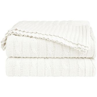 Cotton Blanket Decorative Cable Knitted Throw Soft Knit Blankets Throw 47"x78"