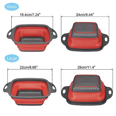 Collapsible Colander Set, 2 Size Silicone Square Foldable Strainer