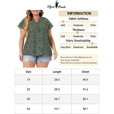 Women's Plus Size Retro Floral Tiered Short Sleeve V Neck Top