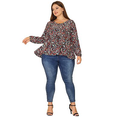 Women's Plus Size Peplum V Neck Ruffle Flowy Tunic Babydoll Tops