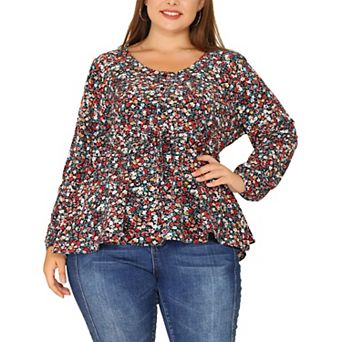 Women's Plus Size Peplum V Neck Ruffle Flowy Tunic Babydoll Tops