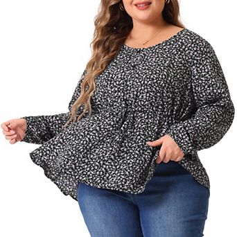 Women's Plus Size Peplum V Neck Ruffle Flowy Tunic Babydoll Tops