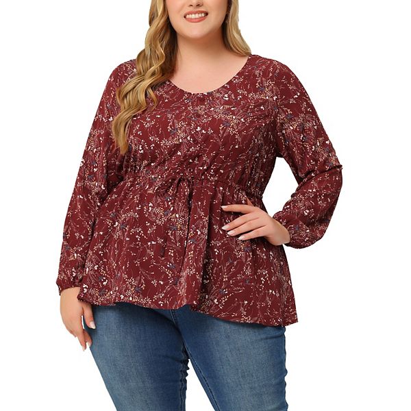 Women's Plus Size Peplum V Neck Ruffle Flowy Tunic Babydoll Tops