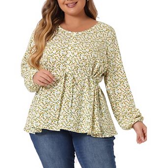 Women's Plus Size Peplum V Neck Ruffle Flowy Tunic Babydoll Tops