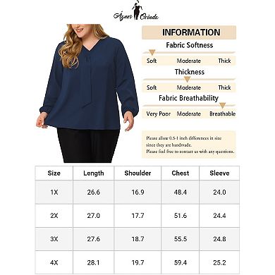 Women's Plus Size Fashion Work Long Sleeves Ribbon Front Chiffon Blouse