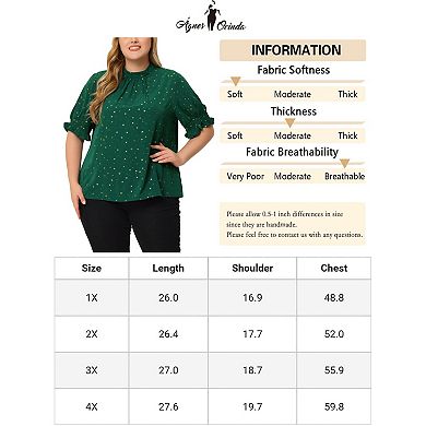 Women's Plus Size Work Pleated Mock Neck Geometric Print Puffy Sleeve Top