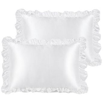 Retro Satin Ruffle Pillowcases, Envelope Closure Set of 2 King 20"x36"