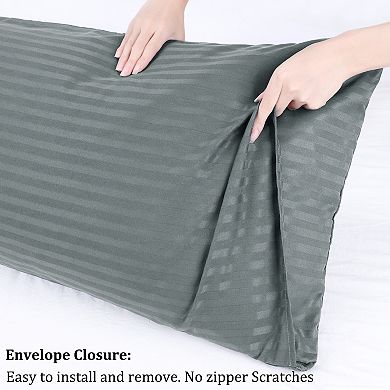 Set of 2 Microfiber Striped Pillowcase Soft Durable King 20" x 36"