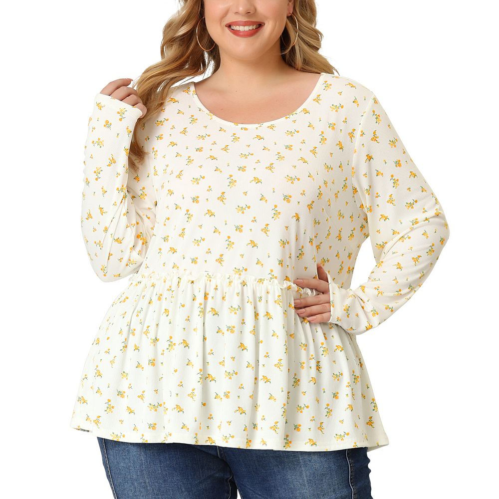 Ces Femme Ruffle Trim Long Sleeve Floral Blouse