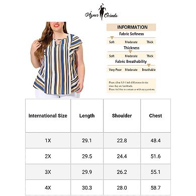 Women's Plus Size Summer Keyhole Cap Sleeve Stripe Boho Blouse