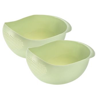 2 pc Rice Washing Filter Strainer Basket Rice Sieve Fruit Drain Bowl Green