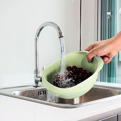 2pcs Rice Washing Filter Strainer Basket Rice Sieve Fruit Drain Bowl Green