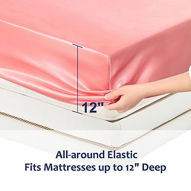 Satin Fitted Sheet Only, Silky Deep Pocket Bed Sheet Soft Luxury Twin 74" X 38"(l*w)