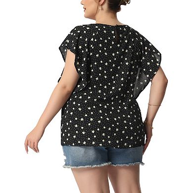 Women's Plus Size Spring Ruffle Sleeve Polka Dots ChiffonTop