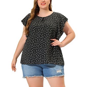 Women's Plus Size Spring Ruffle Sleeve Polka Dots ChiffonTop