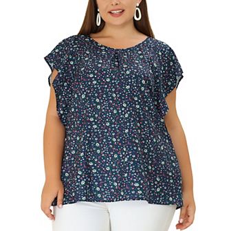 Women's Plus Size Spring Ruffle Sleeve Polka Dots ChiffonTop