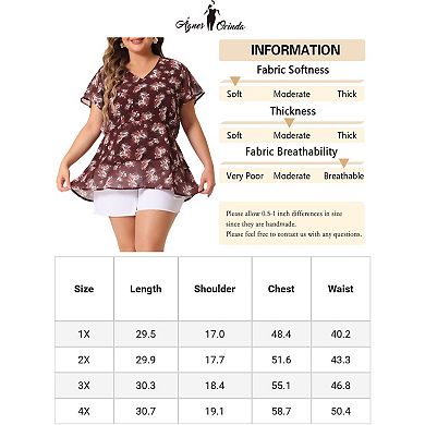 Women's Plus Size Floral Print V Neck Bell Sleeve Tiered Peplum Blouses