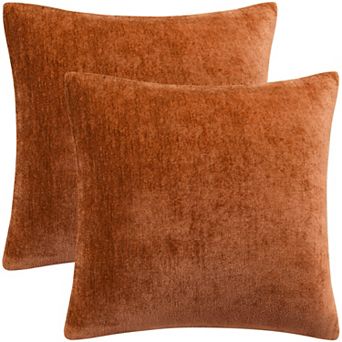 Set of 2 Soft Chenille Throw Pillow Covers Water Repellent 18"x18"