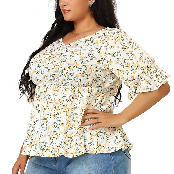 Plus Size V-Neck Peplum Blouse
