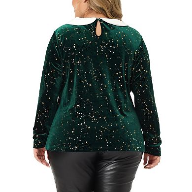 Women's Plus Size Peter Pan Collar Stars Fall Velvet Blouse