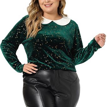 Women's Plus Size Peter Pan Collar Stars Fall Velvet Blouse
