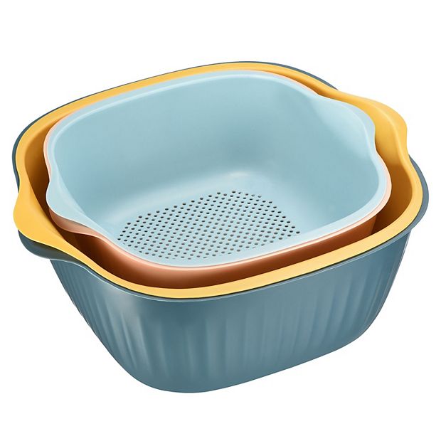 Unique Bargains Colander Strainer Basket Plastic Double Layer