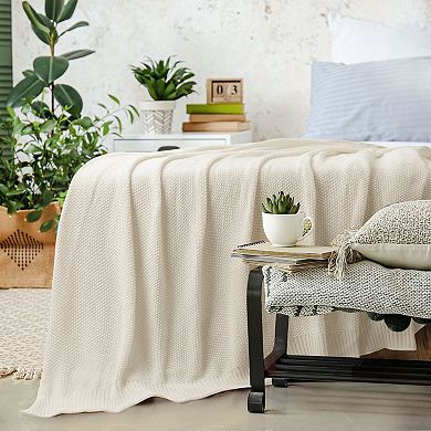Soft 100% Cotton Solid Decorative Knitted Sofa / Bed Throw Blanket in 14 Colours Twin 60"x78"