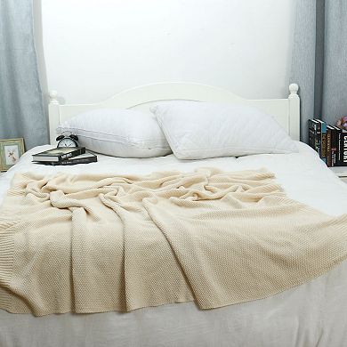 Soft 100% Cotton Solid Decorative Knitted Sofa / Bed Throw Blanket in 14 Colours Twin 60"x78"