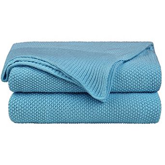 Soft 100% Cotton Solid Decorative Knitted Sofa / Bed Throw Blanket in 14 Colours Twin 60"x78"