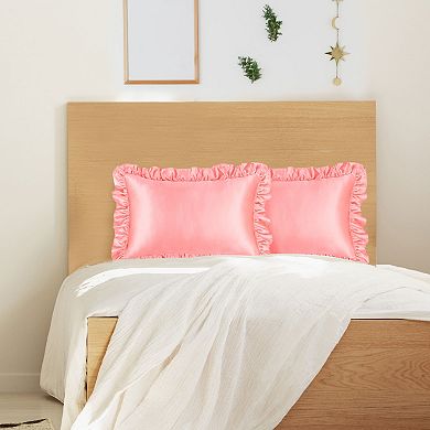 Retro Satin Ruffle Pillowcases, Envelope Closure Set of 2 Size 17" x 25"