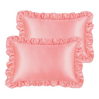 Retro Satin Ruffle Pillowcases, Envelope Closure Set of 2 Size 17" x 25"