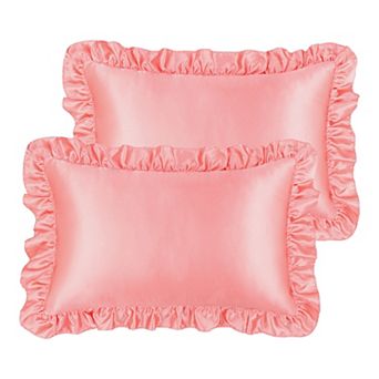 Retro Satin Ruffle Pillowcases, Envelope Closure Set of 2 Size 17" x 25"