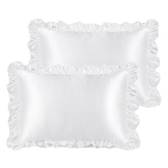 Retro Satin Ruffle Pillowcases, Envelope Closure Set of 2 Size 17" x 25"