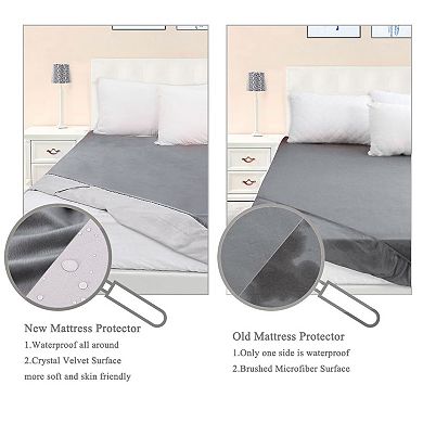 Crystal Velvet Waterproof Sheet Bed Cover with Five-sides TPU Membrane Layer King 80 x 78"(L*W)