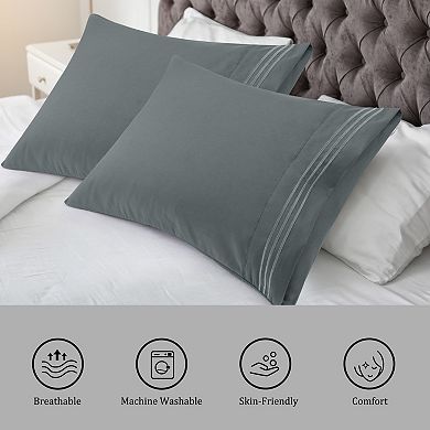 Microfiber Pillowcases 2 Pcs with Embroidery Envolop Closure Standard 20"x26"