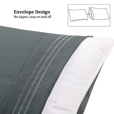 Microfiber Pillowcases 2 Pcs with Embroidery Envolop Closure Standard 20"x26"