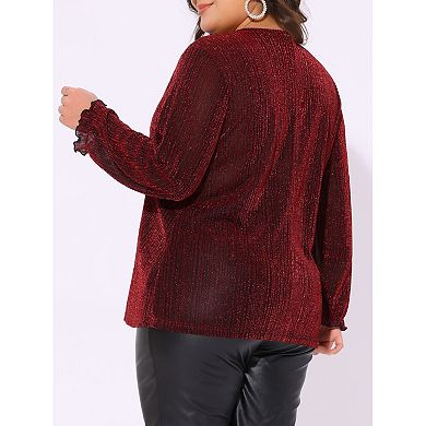 Women's Plus Size Party Glitter Sparkle V Neck Long Sleeve Blouse