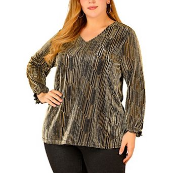 Women's Plus Size Party Glitter Sparkle V Neck Long Sleeve Blouse