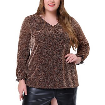 Women's Plus Size Party Glitter Sparkle V Neck Long Sleeve Blouse