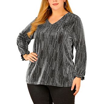Women's Plus Size Party Glitter Sparkle V Neck Long Sleeve Blouse