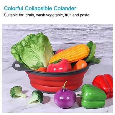 Collapsible Colander, Silicone Round Foldable Strainer with Handle 8inch